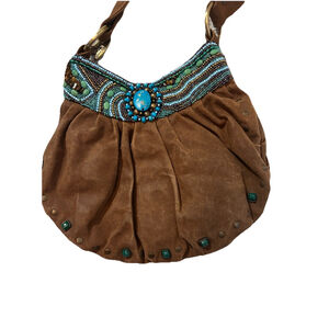 Vintage Mary Frances Boho, Purse With Turquoise, Beaded Accents, And Studs